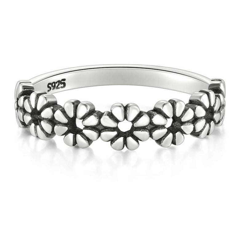 BORUO 925 Sterling Silver Ring, Daisy Flower Hawaiian High Polish Plain Dome Tarnish Resistant Comfort Fit Wedding Band Ring Size 10 - Image 2